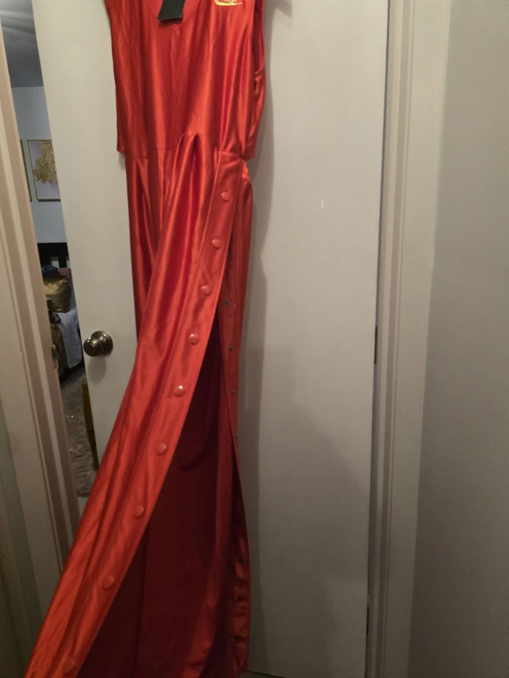 Nike Women's Red Sleeveless Maxi Dress with Side Snap Detail
